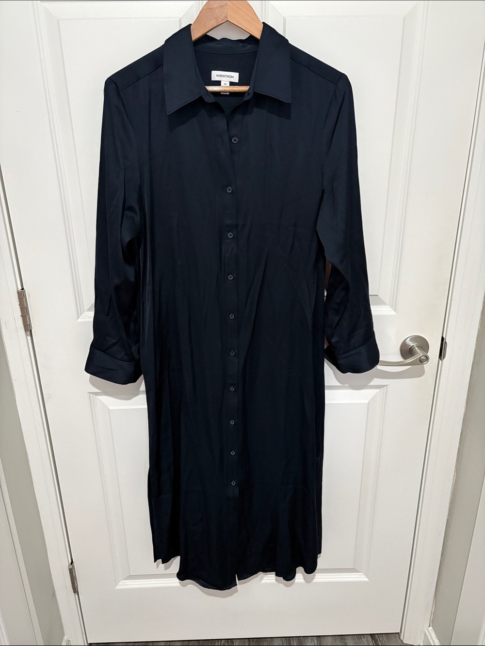 Nordstrom Black Button-Front Midi Shirt Dress
